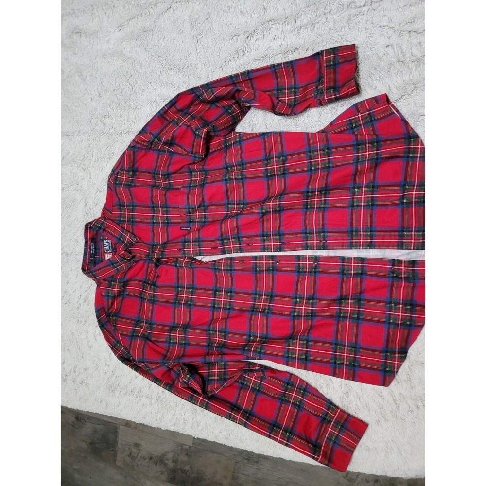 VINTAGE Chaps Ralph Lauren Plaid Button Down Shirt Mens Short Sleeve Red L